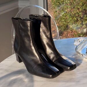 Nine West Sleek Black Leather Ankle Booties